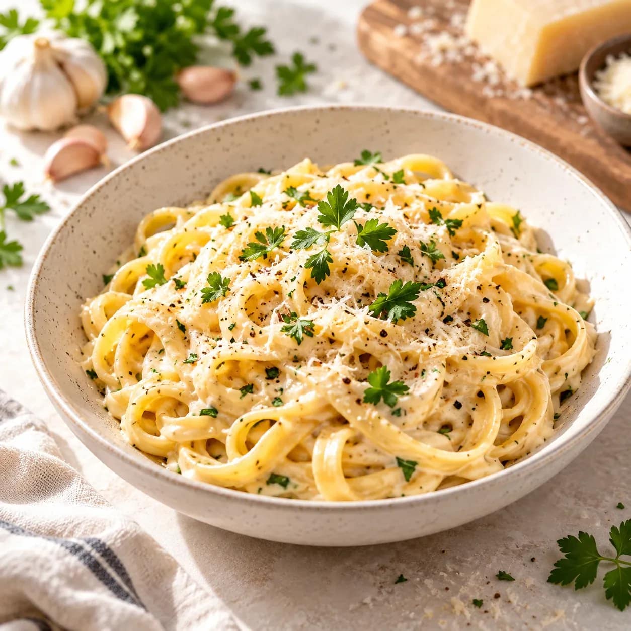 Freshly prepared pasta with tomatoes and basil