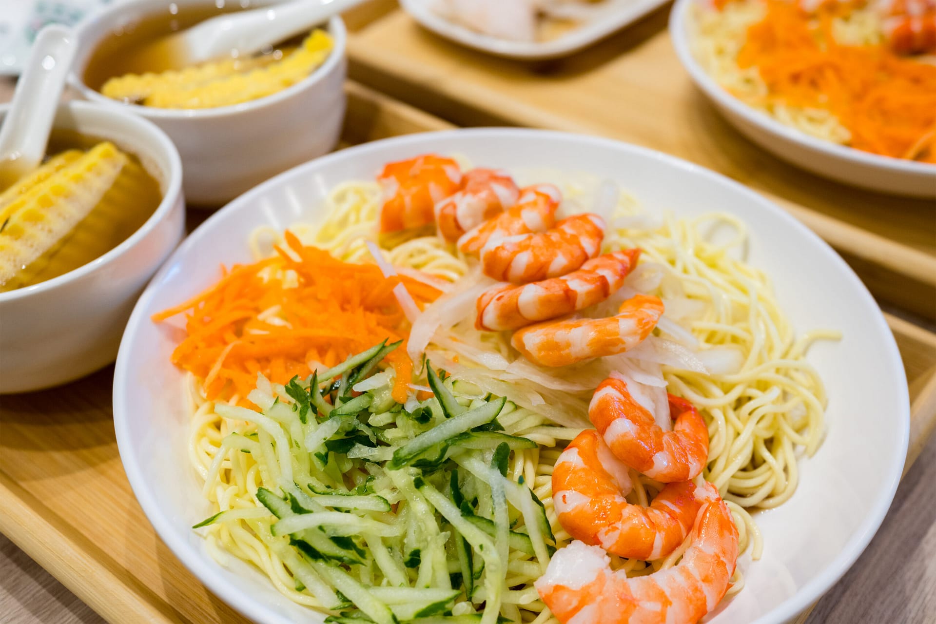 Cold noodles with shrimp carrot and cucumber